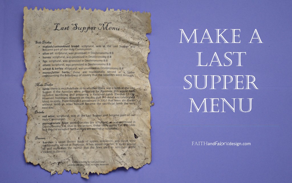 Faith and Fabric - Last Supper Menu