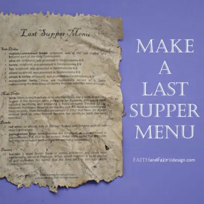Aged parchment Last Supper menu on purple