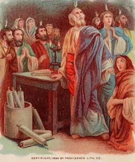 Vintage biblical scene: apostles looking upward