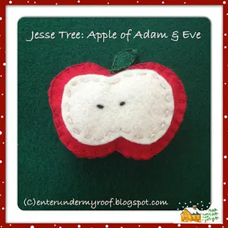 Felt Jesse Tree apple ornament with stitched seeds