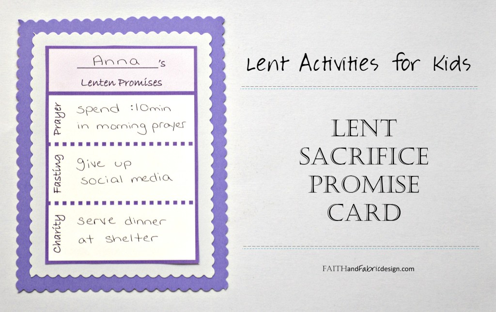 Faith and Fabric - Lent Promise Card for Kids