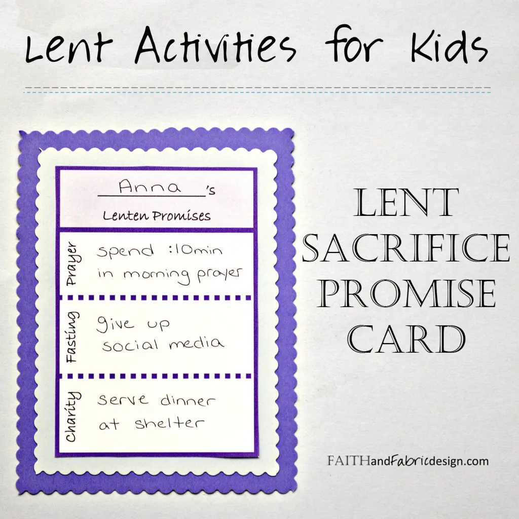 Faith and Fabric - Lent Promise Card for Kids 2