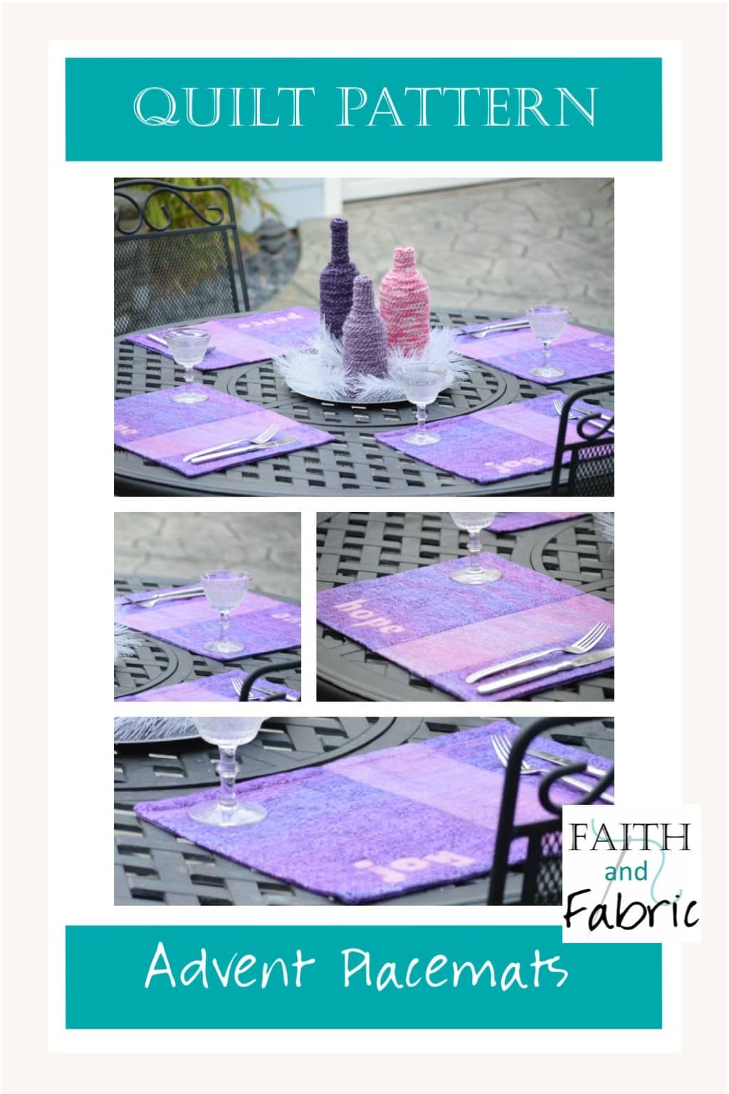This beginner-friendly sewing project creates four beautiful mini quilt placemats for your Advent table! Beautiful decor for the season of Advent. Created by Faith and Fabric. 