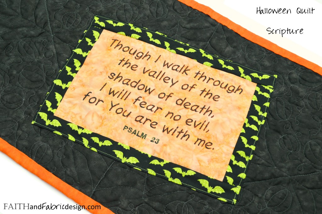 Halloween Table Runner Quilted with Scripture Applique and Embroidery