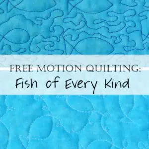 Blue quilted fabric with stitched fish motifs