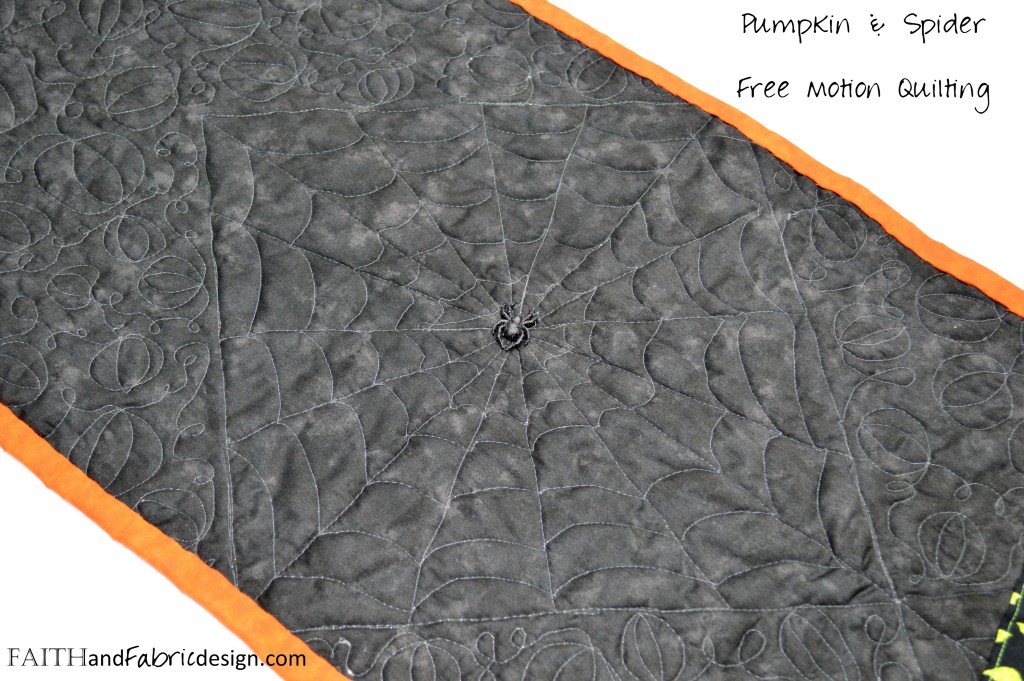 Halloween Free Motion Quilting Spider Webs and Pumpkins