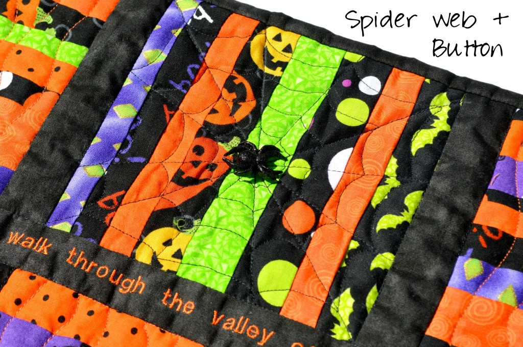 Scrap String Halloween Table Runner with Scripture and FMQ Spider Web