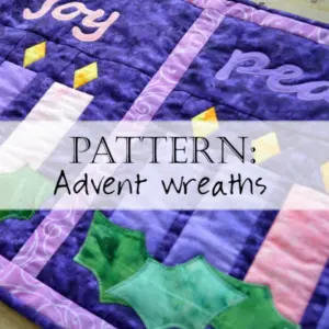 Purple Advent wreath quilt with candles and holly