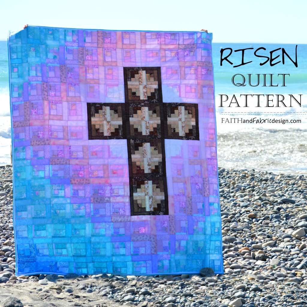 This Christian quilt, made by Jen Frost of Faith and Fabric, captures the joy of Easter! The purple of Lent fades into the blue sky as the brilliance of the white and pink speak to the joy of the resurrection!
