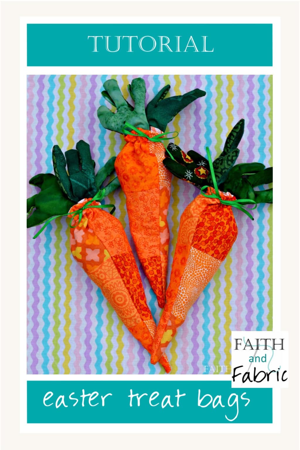 Create adorable carrot gift bags for Easter baskets with this free sew tutorial! Created by Faith and Fabric.