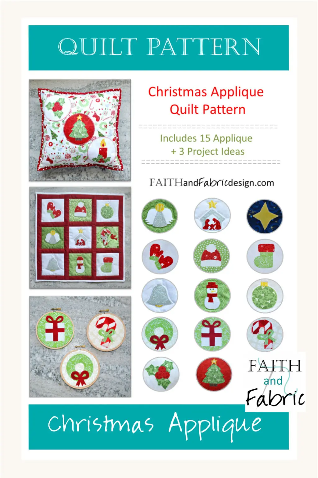 Christmas applique quilt pattern poster
