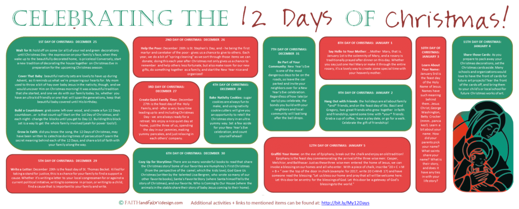 Celebrating the 12 Days of Christmas Printable Wide