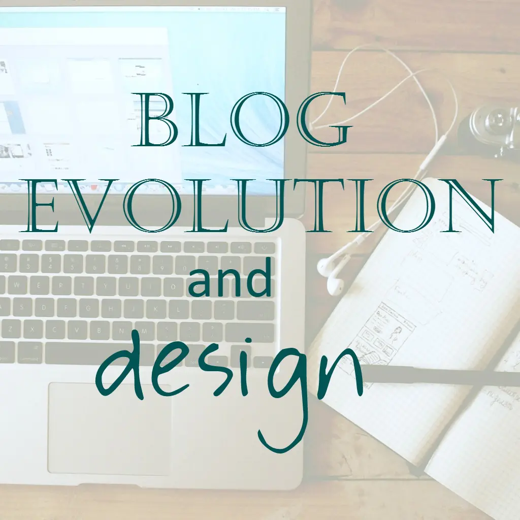 Laptop, notebook, earphones with blog design text