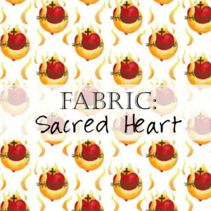 Repeating sacred heart fabric pattern with text