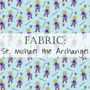 Repeating cartoon St. Michael fabric pattern