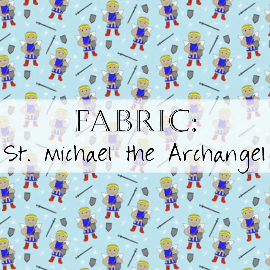Repeating cartoon St. Michael fabric pattern