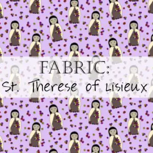 Lavender fabric pattern featuring St. Therese