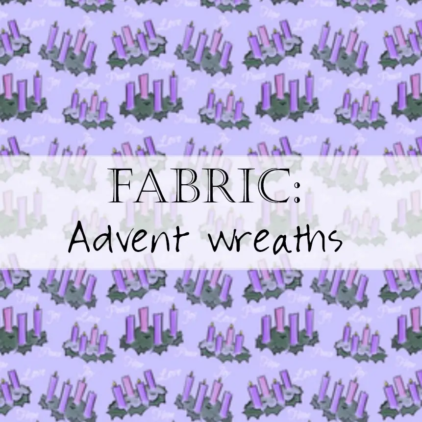 Advent wreaths fabric pattern with purple candles