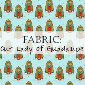 Repeating Our Lady of Guadalupe fabric pattern