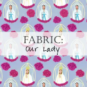 Our Lady fabric pattern with pink roses