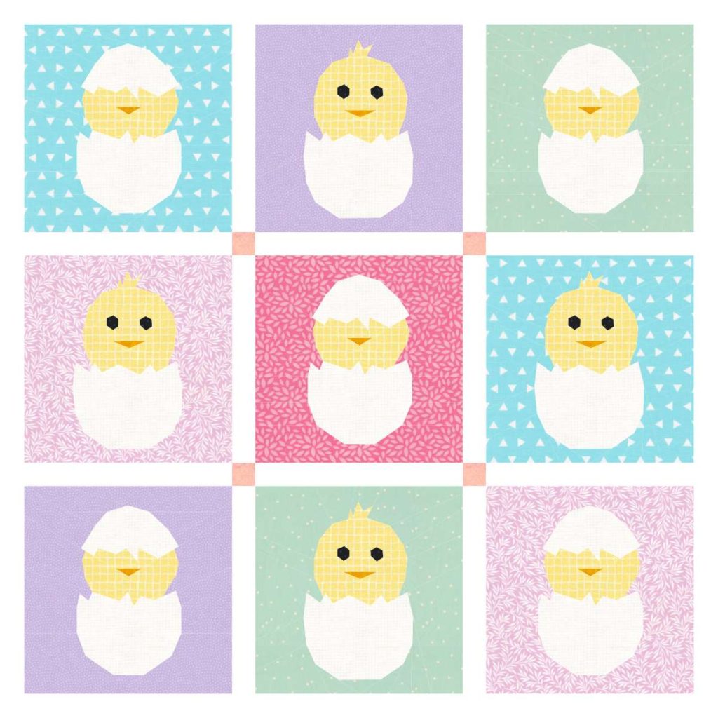 This Easter quilt pattern is an easy way to share the fun of eggs and chicks with pops of spring color!