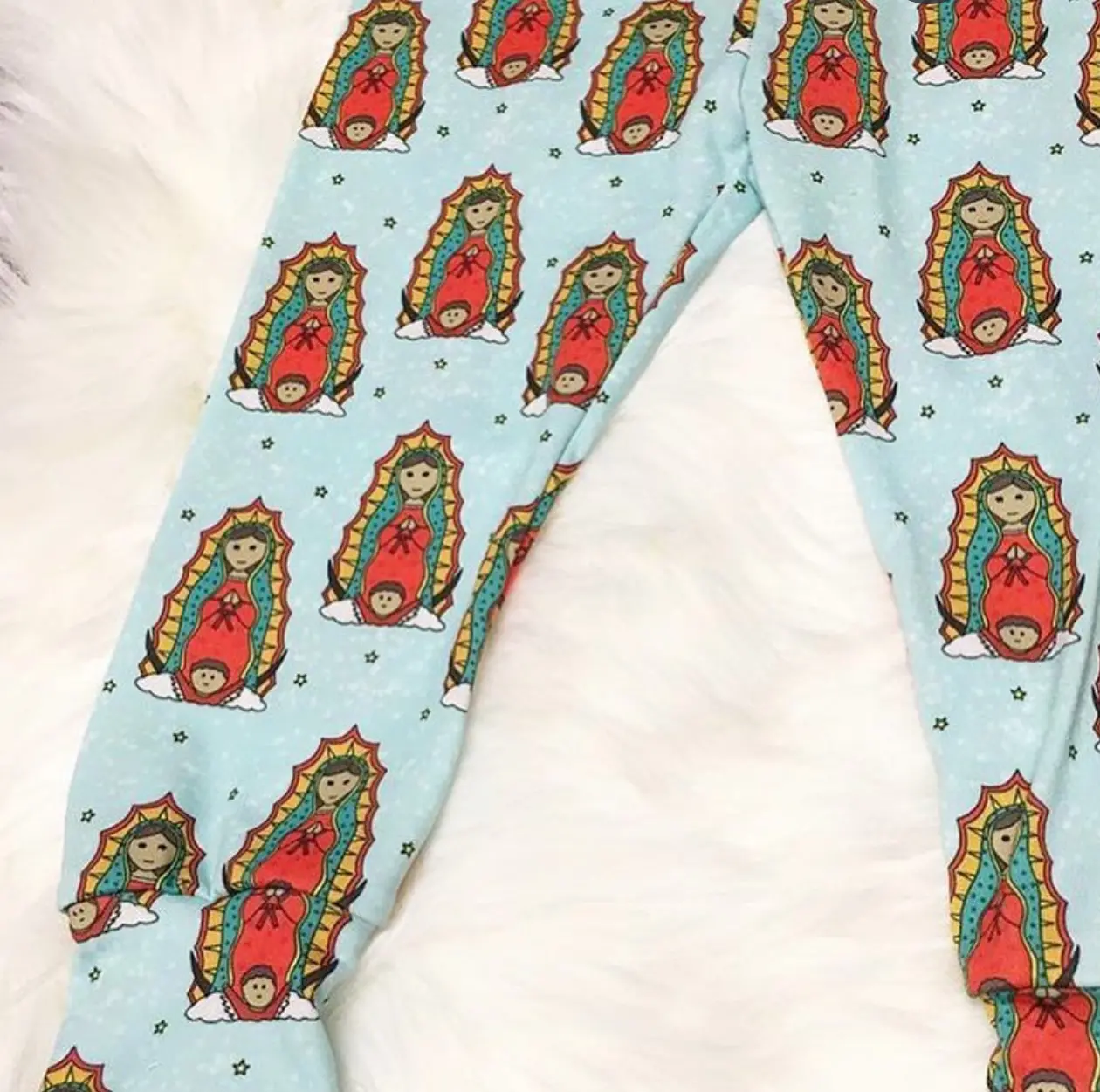 Baby leggings with Virgin of Guadalupe print