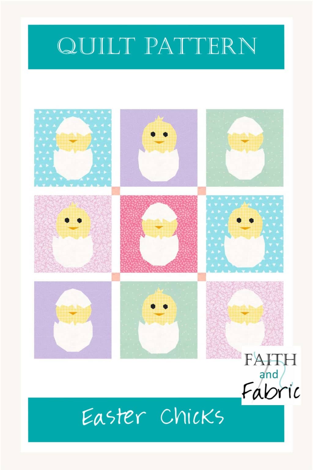 This Easter quilt pattern is an easy way to share the fun of eggs and chicks with pops of spring color!