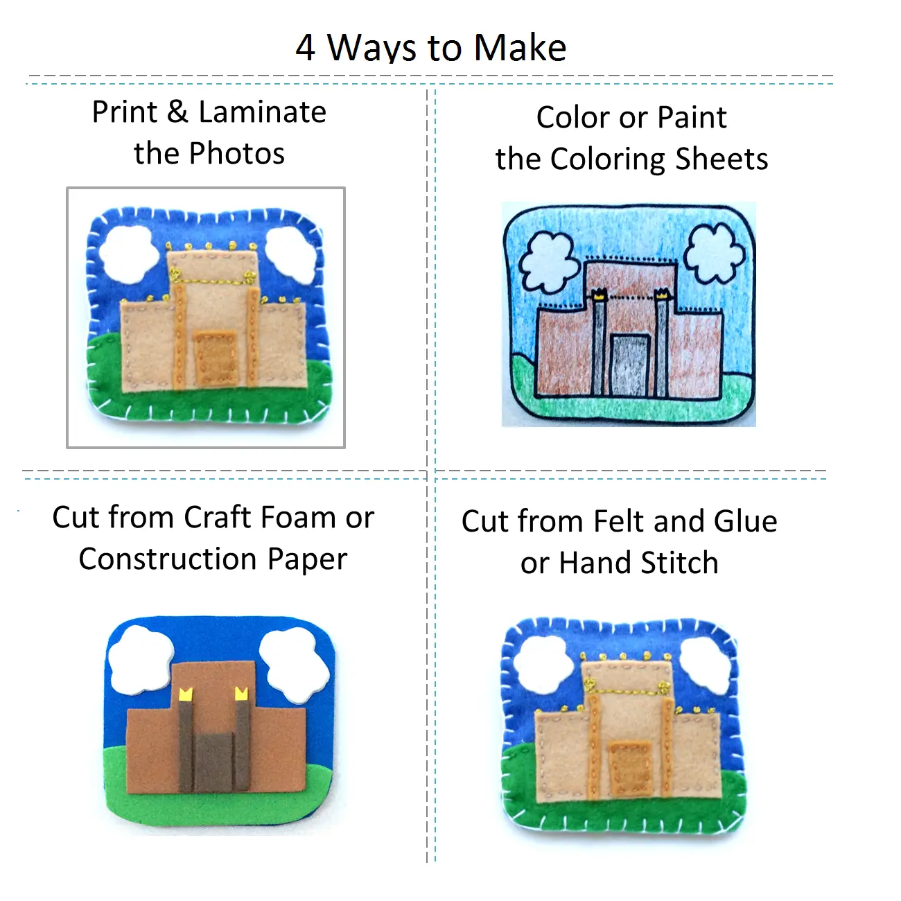 Four DIY felt and paper castle examples