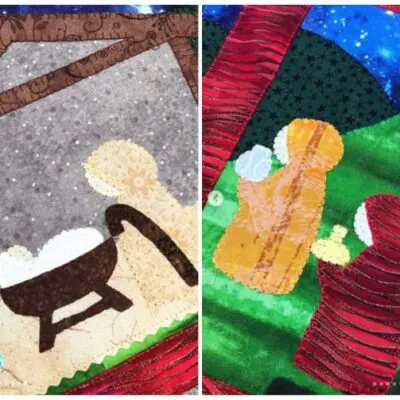 Quilted nativity scene with manger and wise men