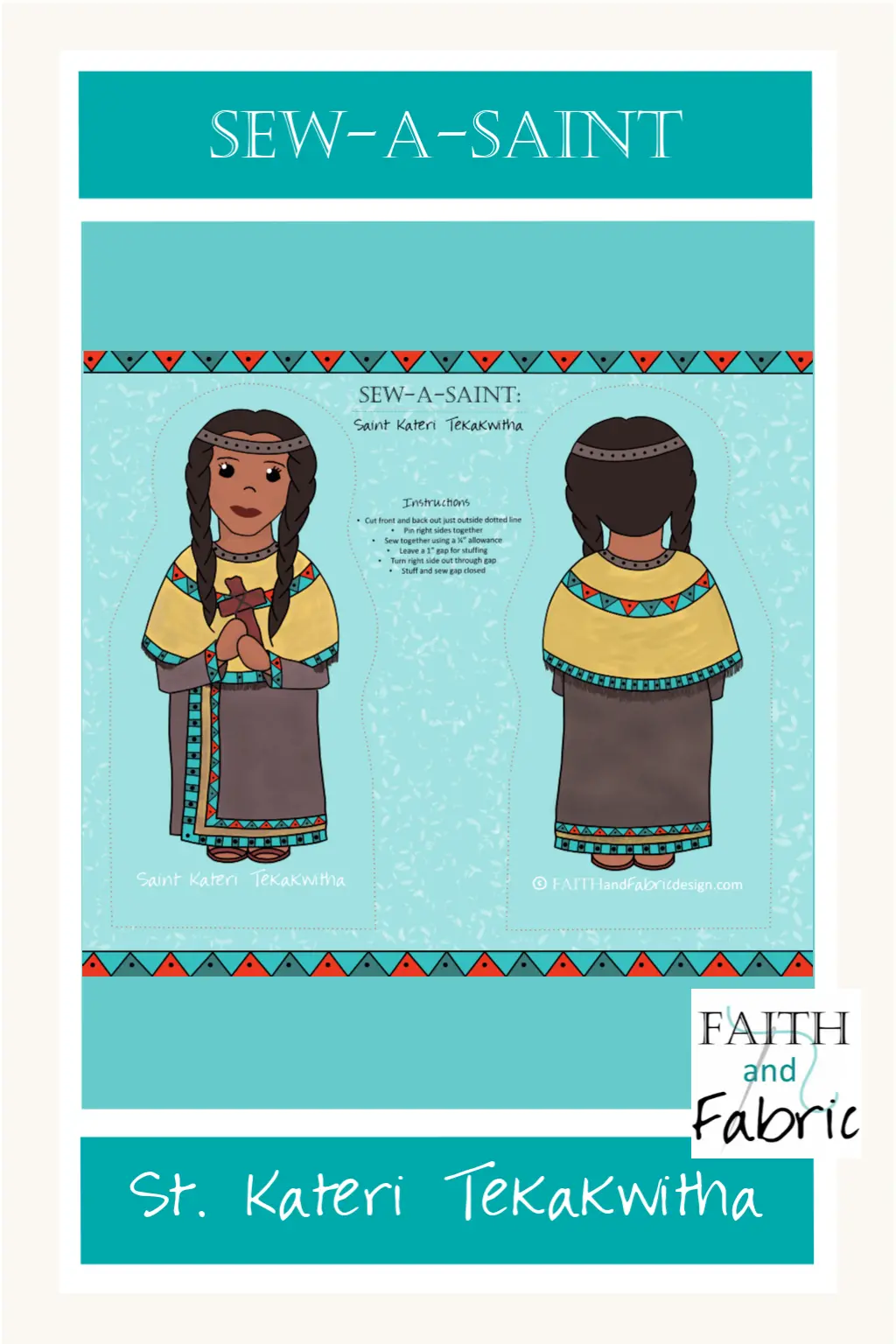 Illustrated sewing pattern of girl in traditional attire