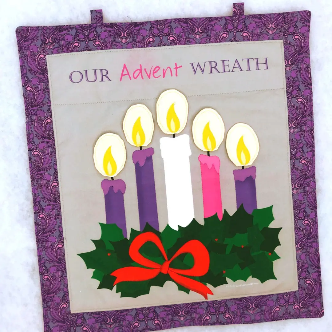 Fabric Advent wreath wall hanging with candles