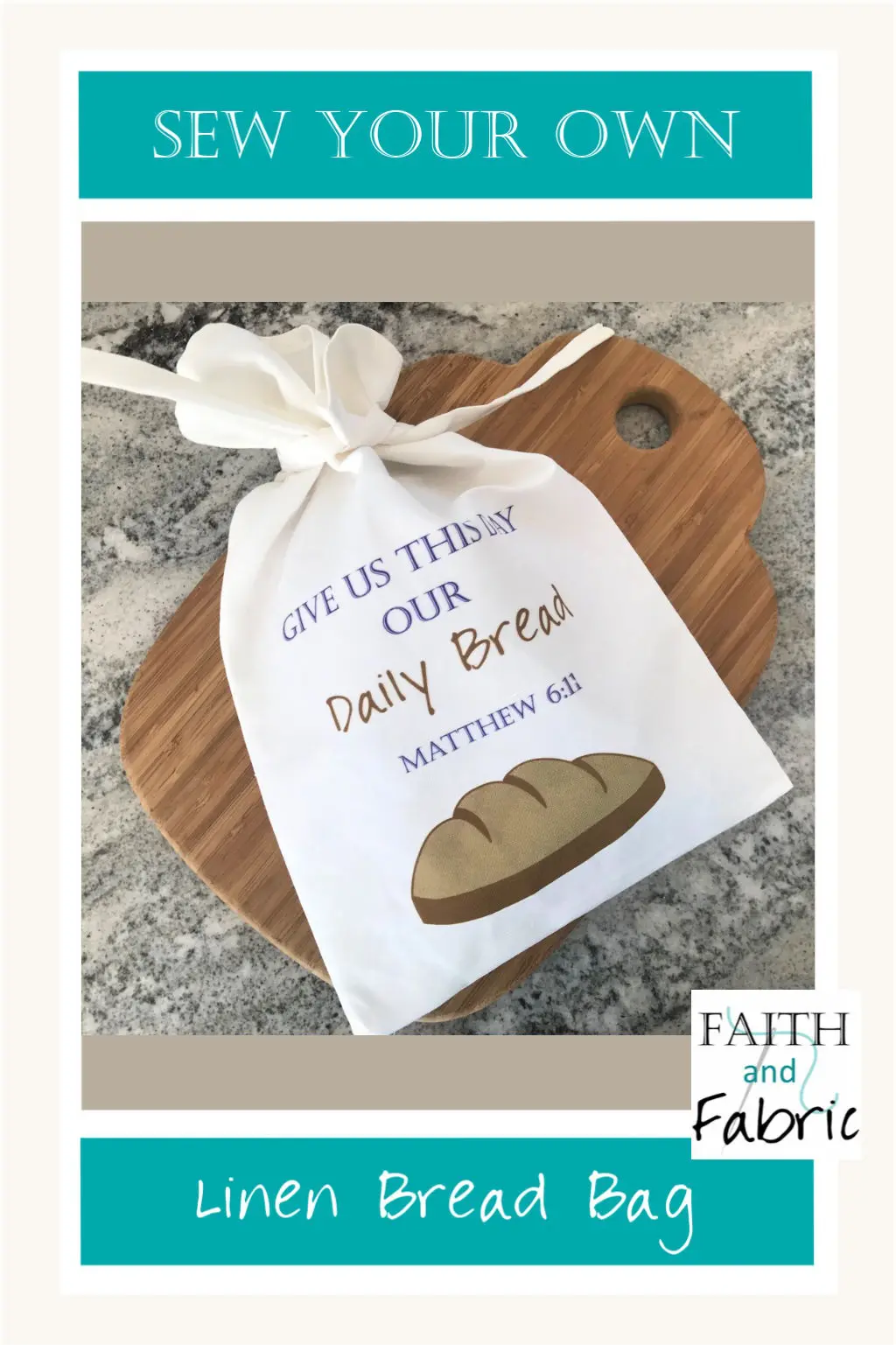 Linen bread bag printed with Bible verse