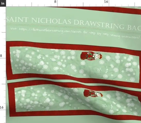 Green Saint Nicholas Christmas drawstring bag panels