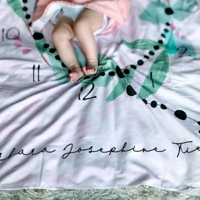 Handmade: Organic Cotton Milestone Baby Blanket Quilt (Catholic / Rosary)
