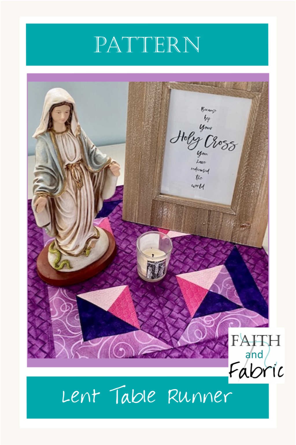 Have fun sewing this Lent table runner quilt! This Christian quilt pattern works for Easter, too, as it's reversible. Add more quilt blocks to make the quilt fit any table in your home as you decorate to celebrate this special Lenten season!