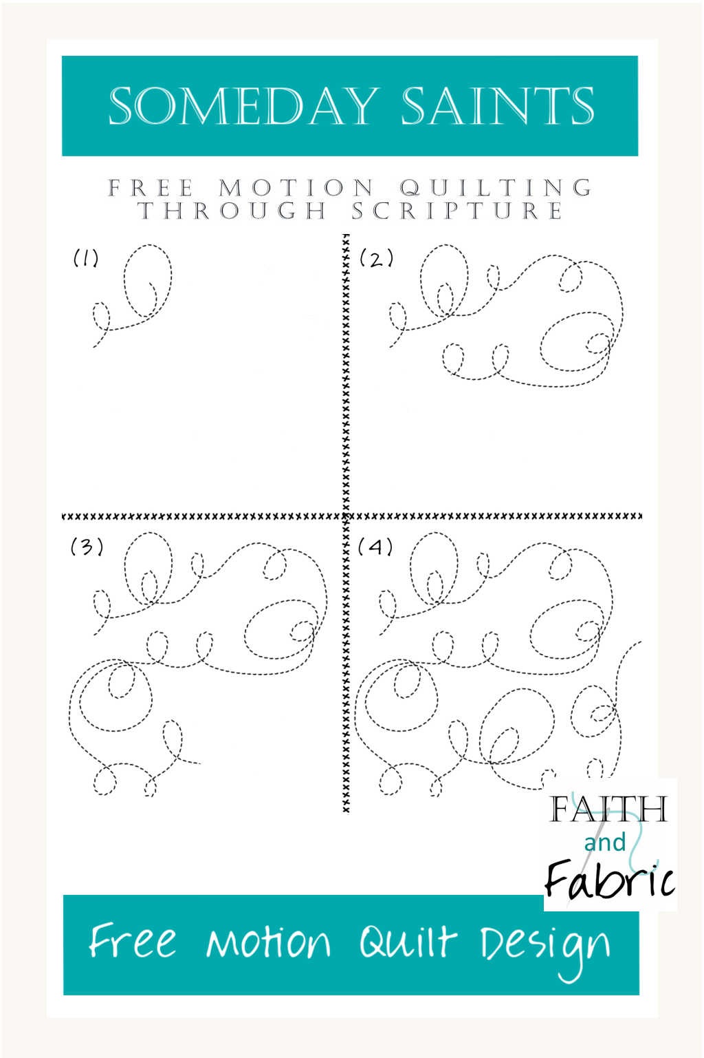 Practice your free motion quilting with this loop design! We are all called to be saints, and to be the best version of ourselves. Within this free motion quilt design, little saints - with their halos - appear mixed in alongside smaller loops, creating a visually interesting design that meanders through your quilt. This free motion quilt design is great for beginners and advanced quilters alike, and includes a video tutorial to walk you through creating this fmq design.