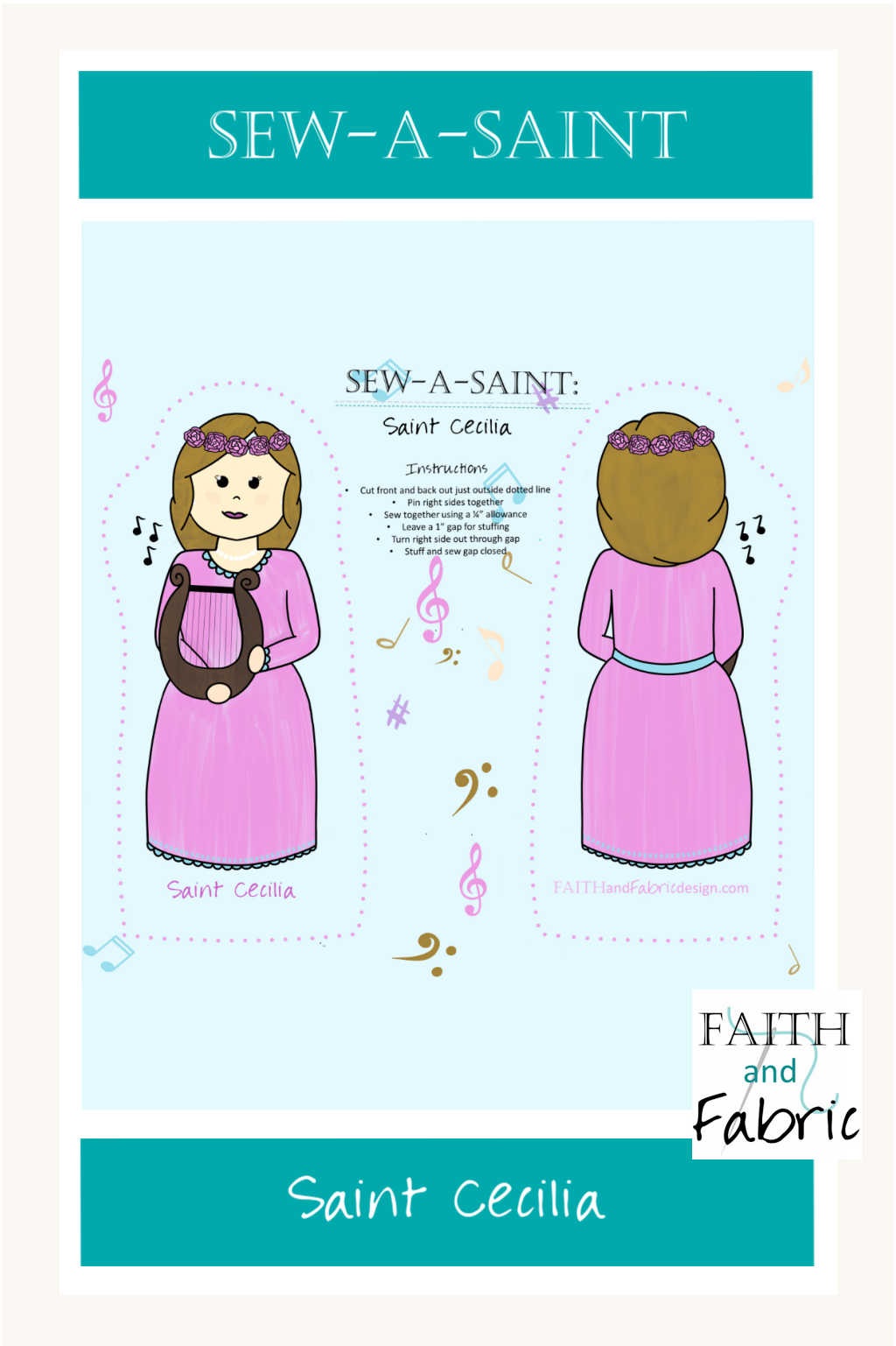 Sew your own Saint Cecilia doll with this Sew-a-Saint fabric!