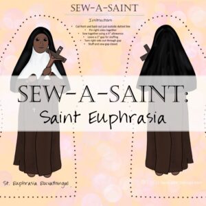 Sew a beautiful saint doll of St. Euphrasia Eluvathingal, the patron saint of India! These beginner friendly dolls come printed - front and back - on a fabric panel, complete with directions, ready to sew.