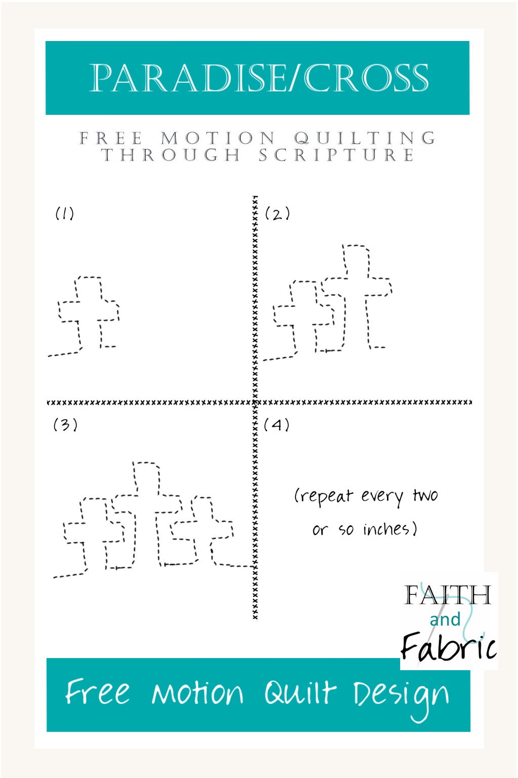 Create a free motion quilt design of the most iconic Christian image: the cross. This basic three cross free motion quilt design would be beautiful in wide quilt borders in a contrasting thread!