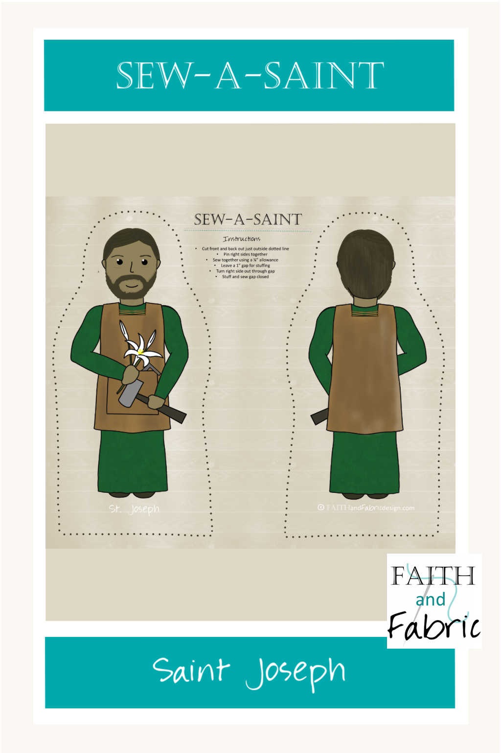 Sew your own Saint Joseph Sew-a-Saint doll with this adorable all cotton fabric panel!