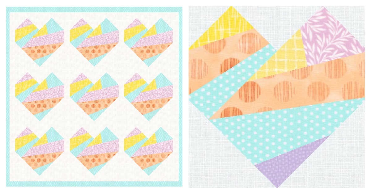 Sew a scrappy improv-style heart using this foundation paper pieced quilt pattern 3