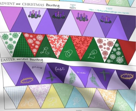 Tutorial with Video - How to Make Reversible Bunting for Advent and Christmas Lent Easter - Easy Beginner Sewing Project Fabric