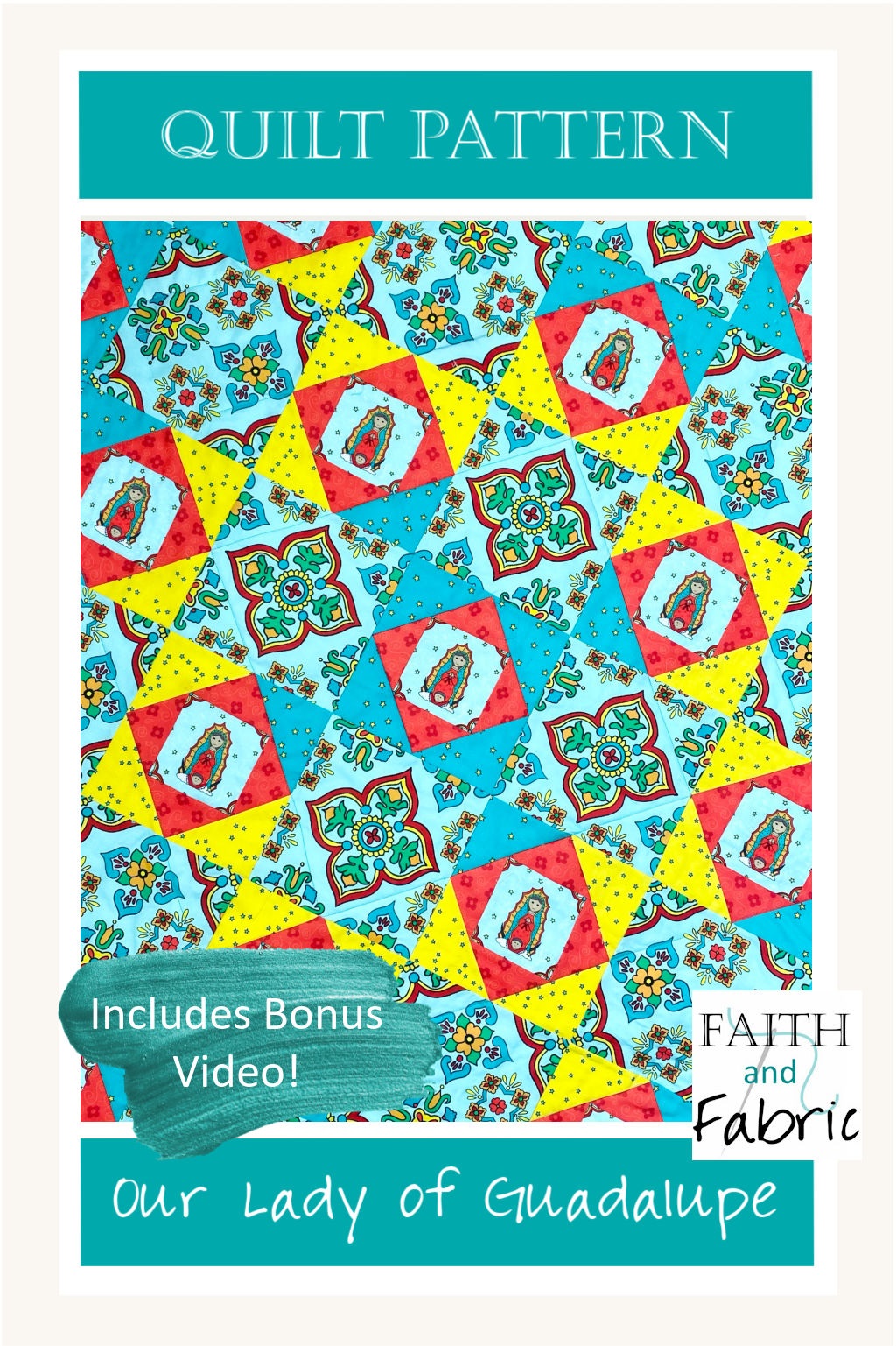 Create a beautifully inspired quilt with this Our Lady of Guadalupe quilt pattern! Includes bonus how-to video.